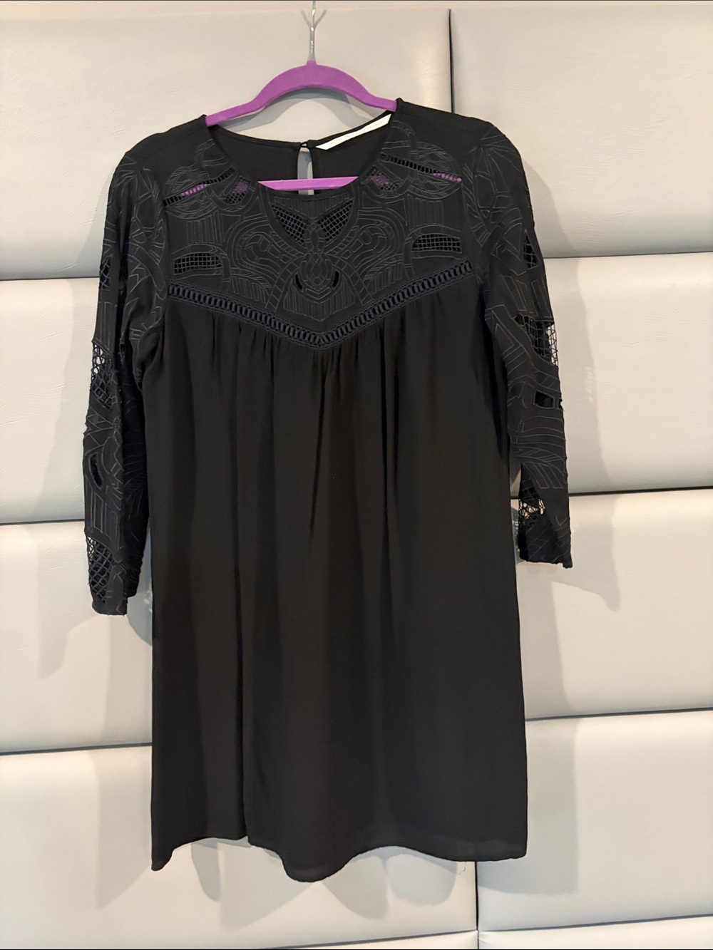 Cynthia Vincent Black Lace Yoke Long Sleeve Dress